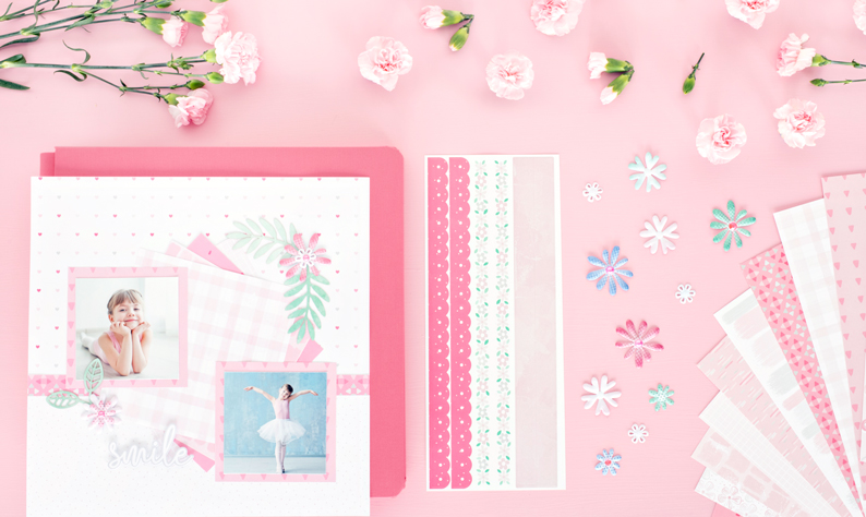 Make Your Photos Look Pretty in Pink with this Blend & Bloom Pink Scrapbook Layout