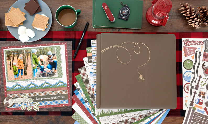 The Adventures Never End with Explorer Outdoor Scrapbook Layouts