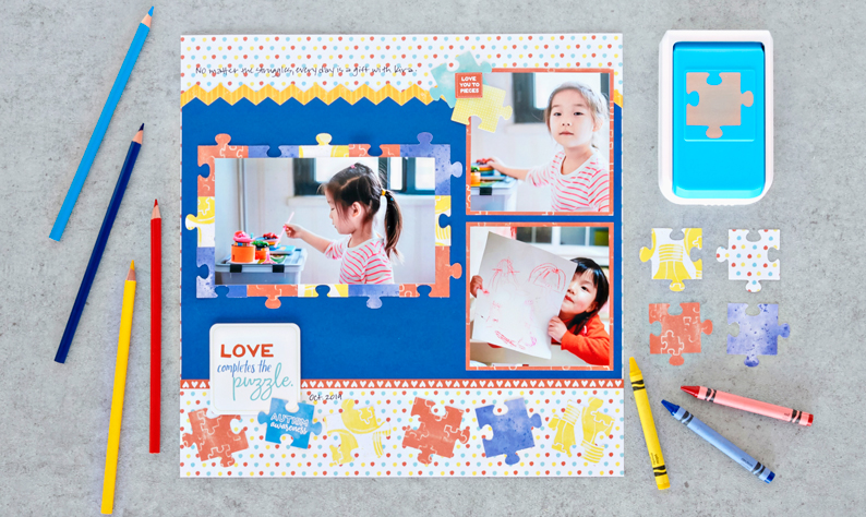 Stay Connected with this Puzzle Scrapbook Layout Idea