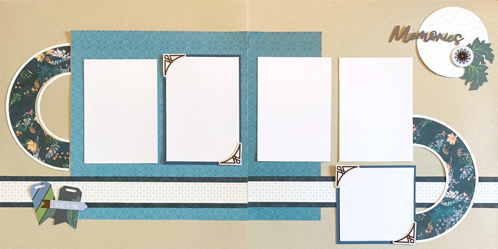 Two-page example layout with five photo placeholders.