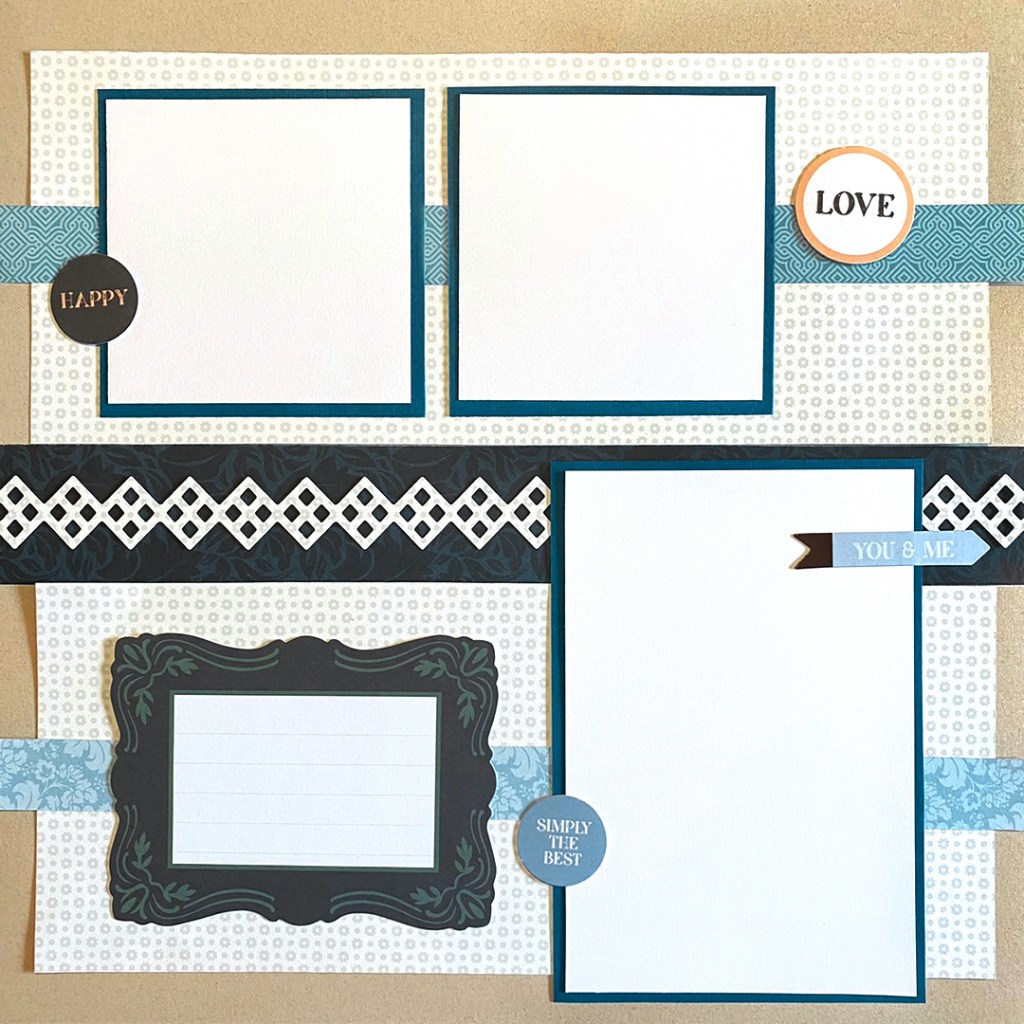 One-page example layout with three photo placeholders and a journal mat.