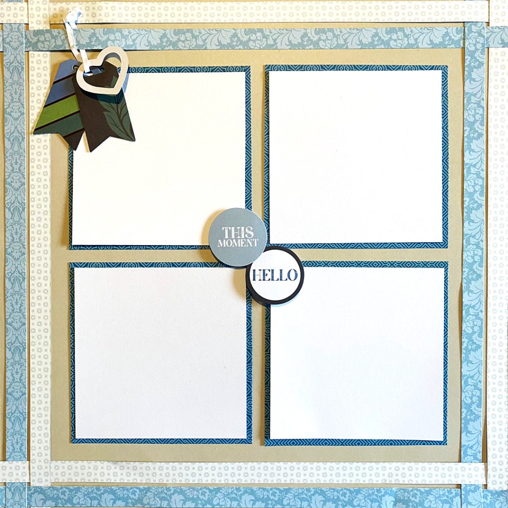 One-page example layout with thin borders on the outside edges and four placeholders for photos.