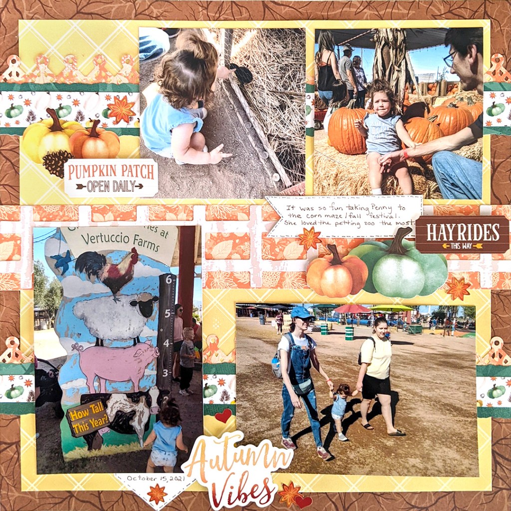 Fall-themed example layout with 4 photos taken at a pumpkin patch.