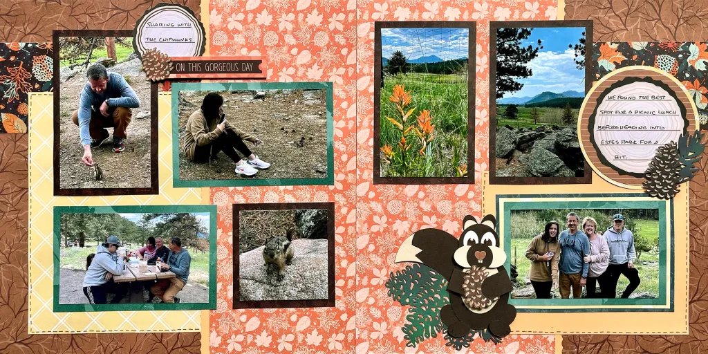 Two-page fall-themed layout with 7 photos.