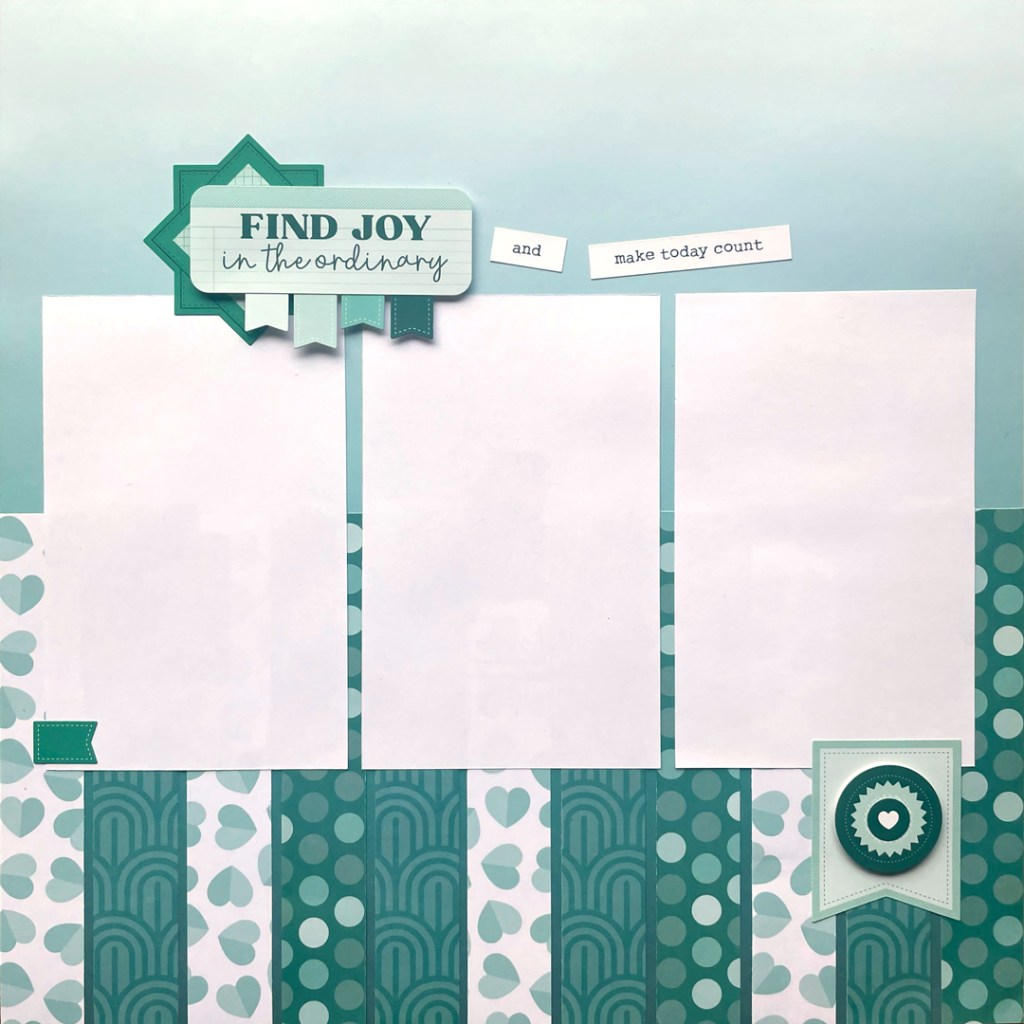 Green example layout with stickers and three photo placeholders.