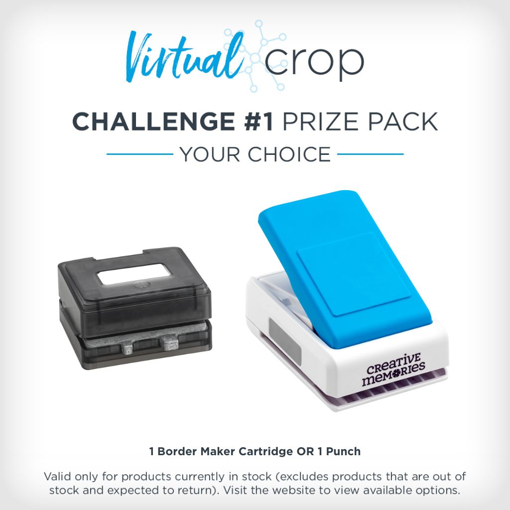 Virtual Crop challenge 1 prize pack is your choice of 1 Border Maker Cartridge or 1 Punch. Valid only for products currently in stock and excludes products that are out of stock and expected to return. Visit the website to view available options.