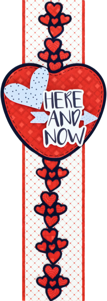 Heart-themed scrapbook border with multiple heart cutouts and stickers.