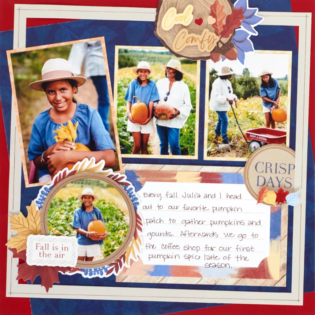 Fall-themed scrapbook layout.