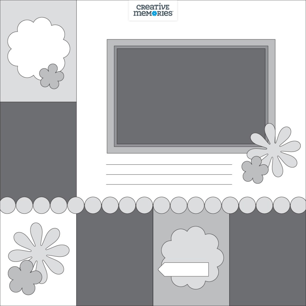 Gray tonal one-page scrapbooking sketch.