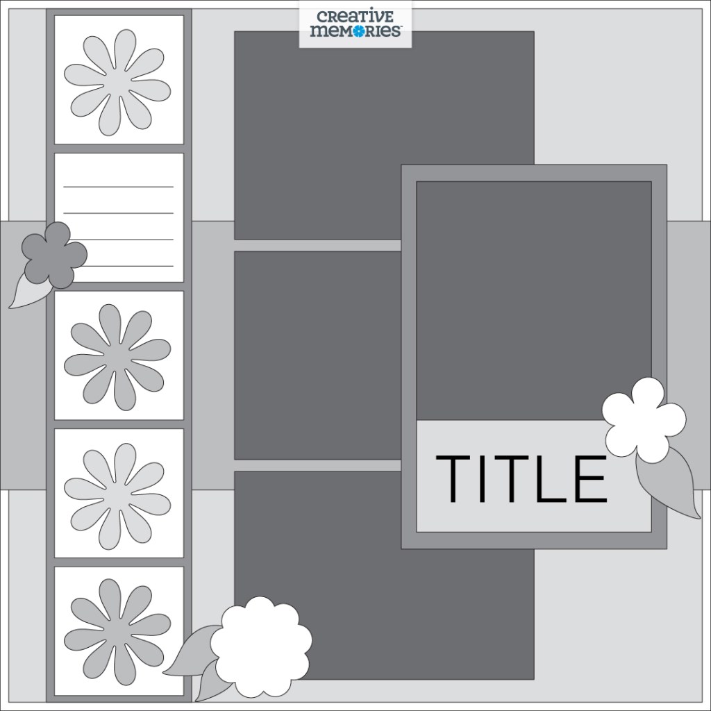 Gray tonal one-page scrapbooking sketch.