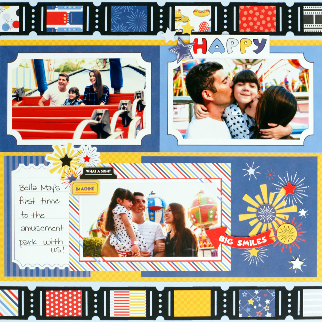 Amusement park themed scrapbook layout.