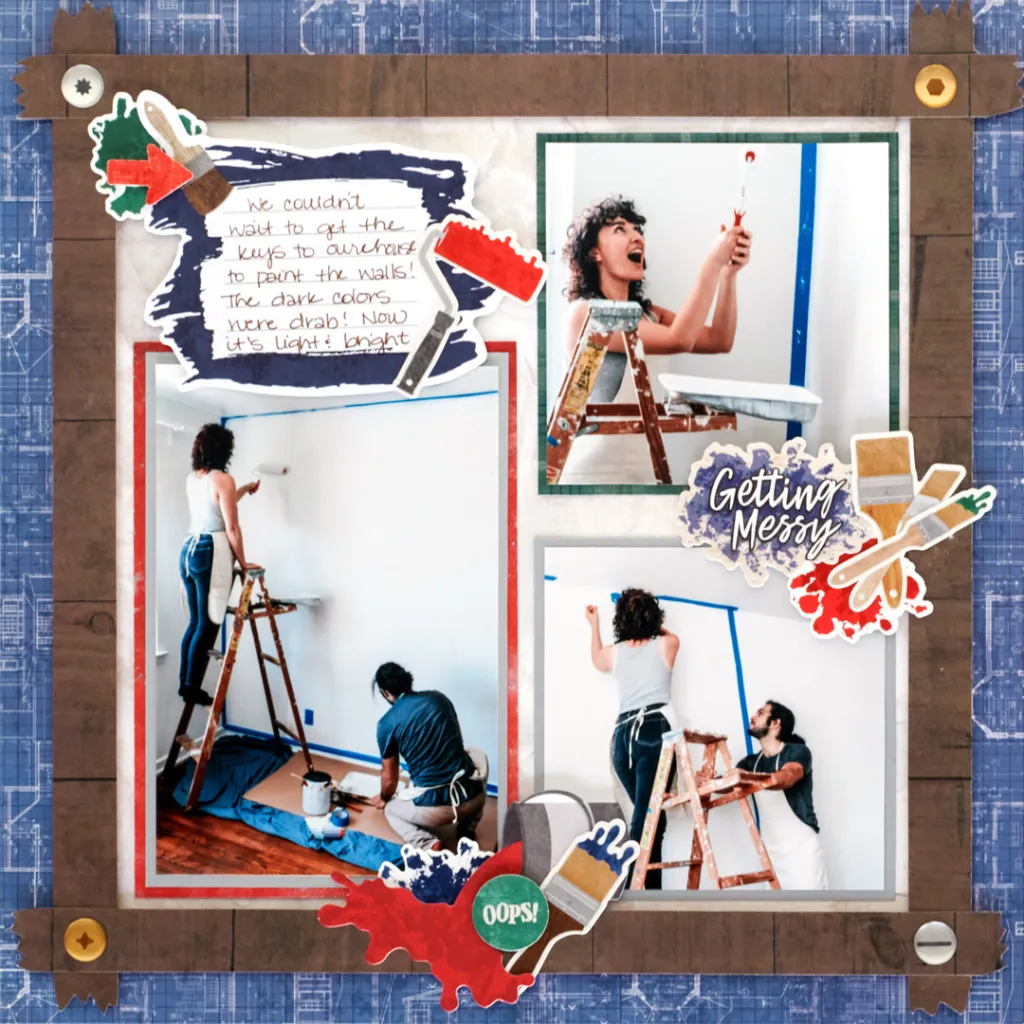 Renovation scrapbooking layout.