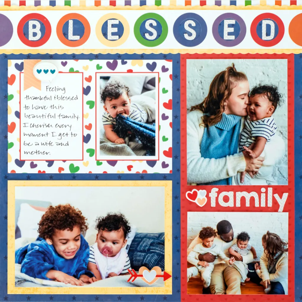 Rainbow scrapbook layout.