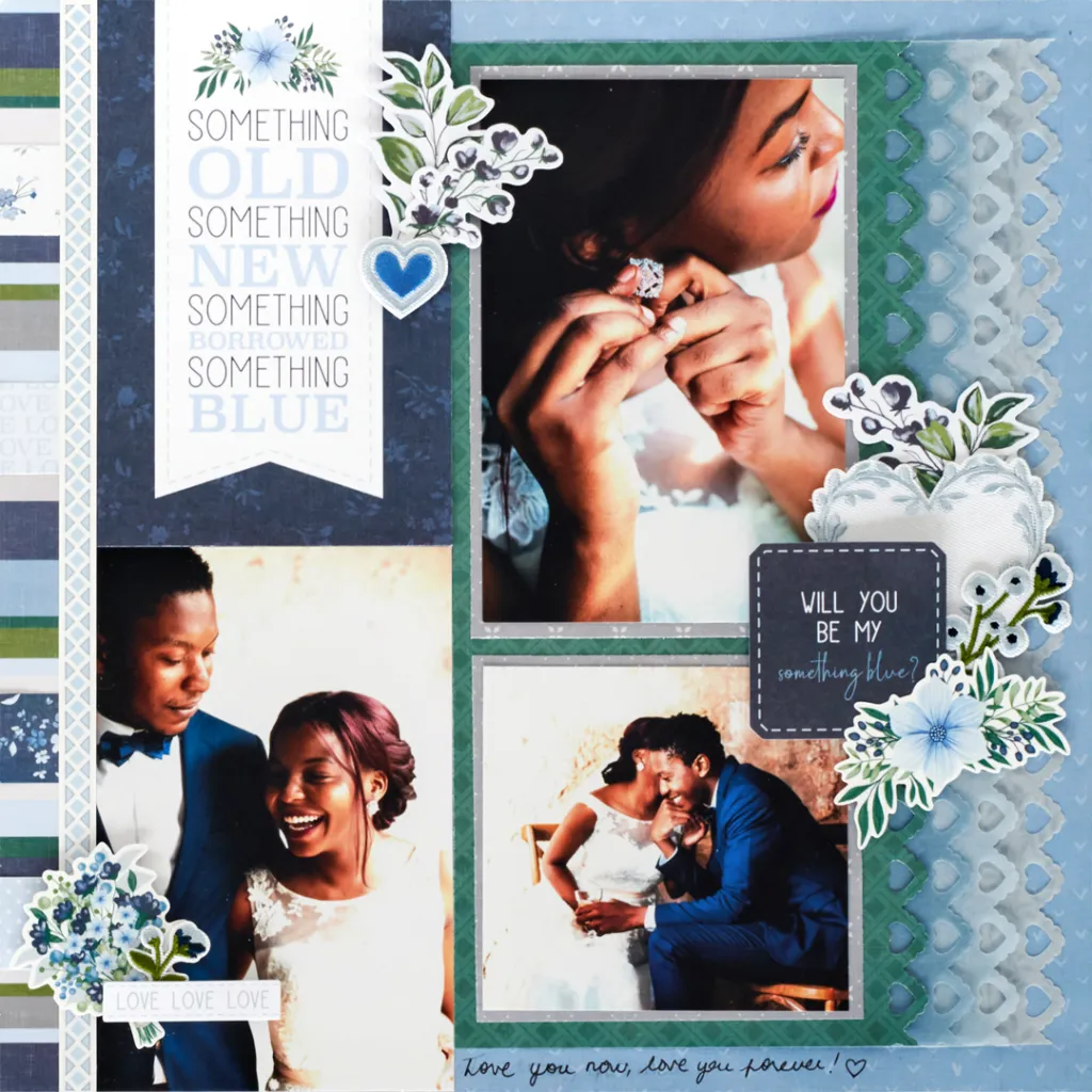 Wedding scrapbook layout.
