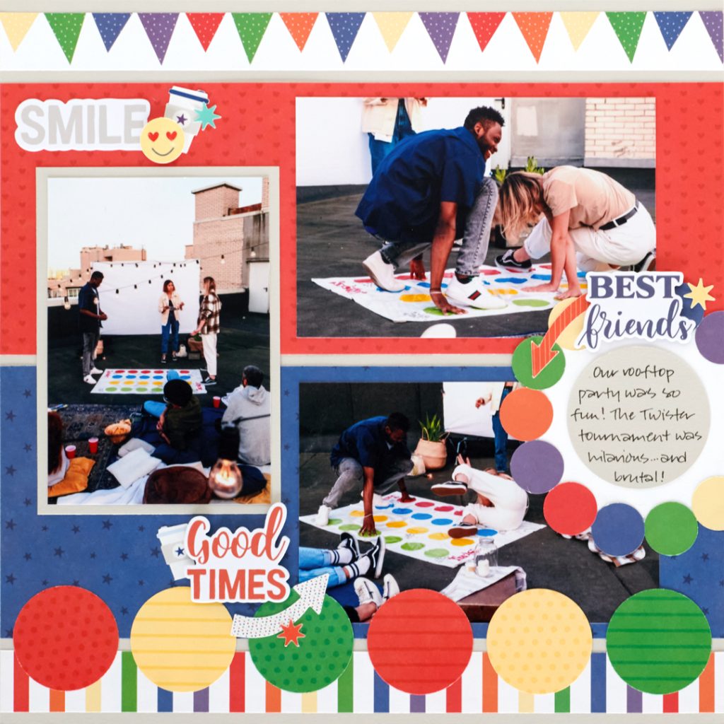 Rainbow scrapbook layout.