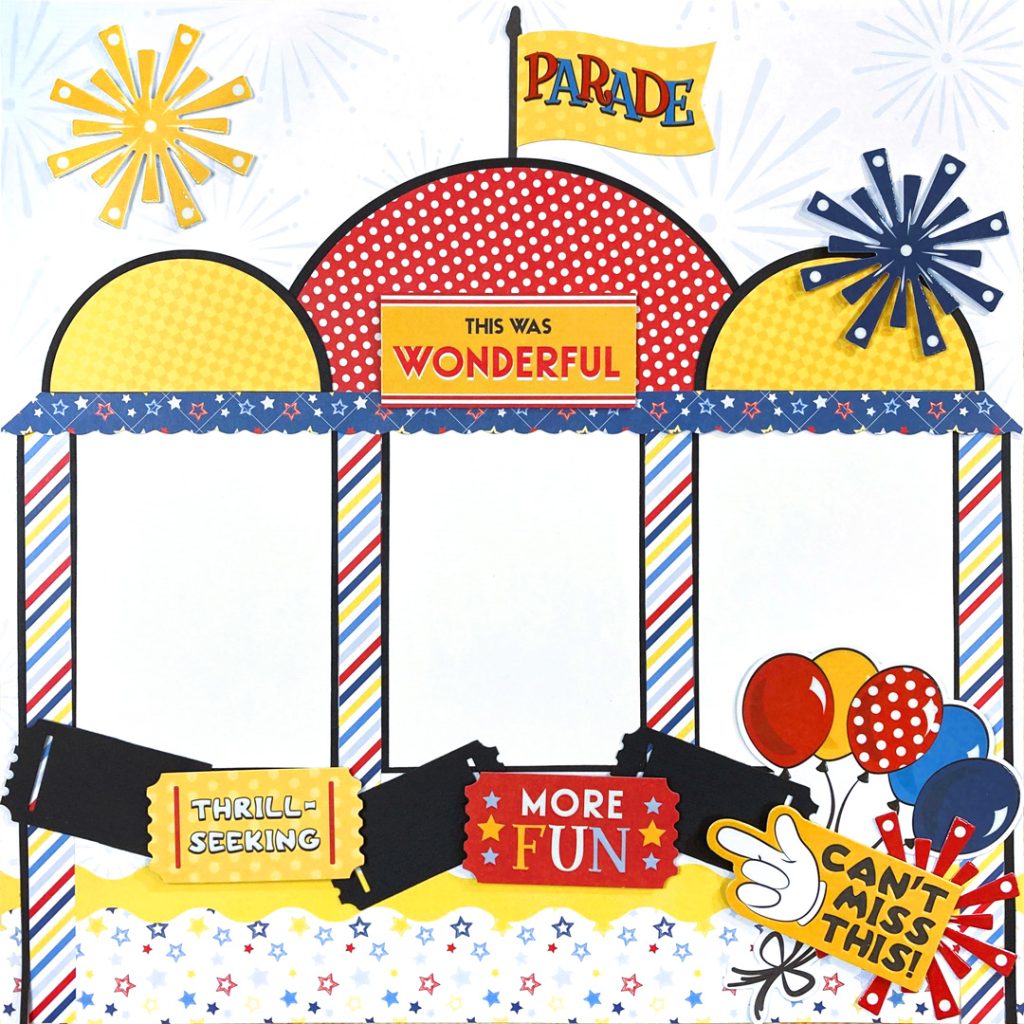 Amusement park themed scrapbook layout.