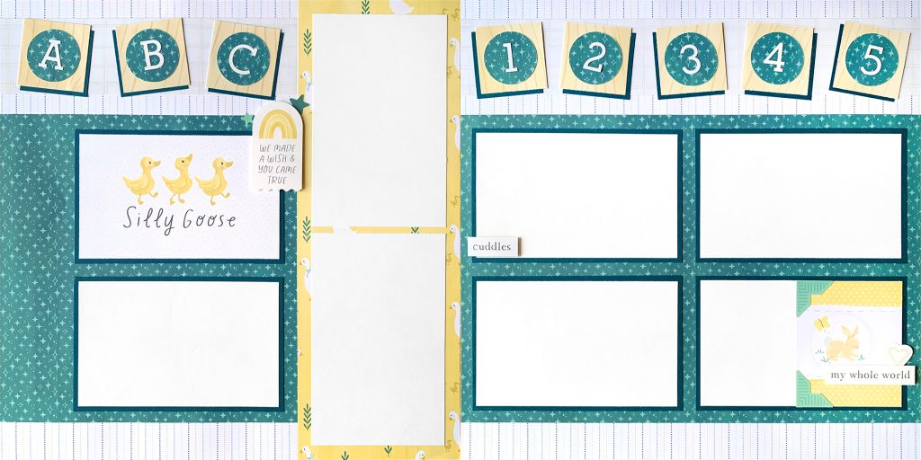 Two-page baby scrapbook layout.