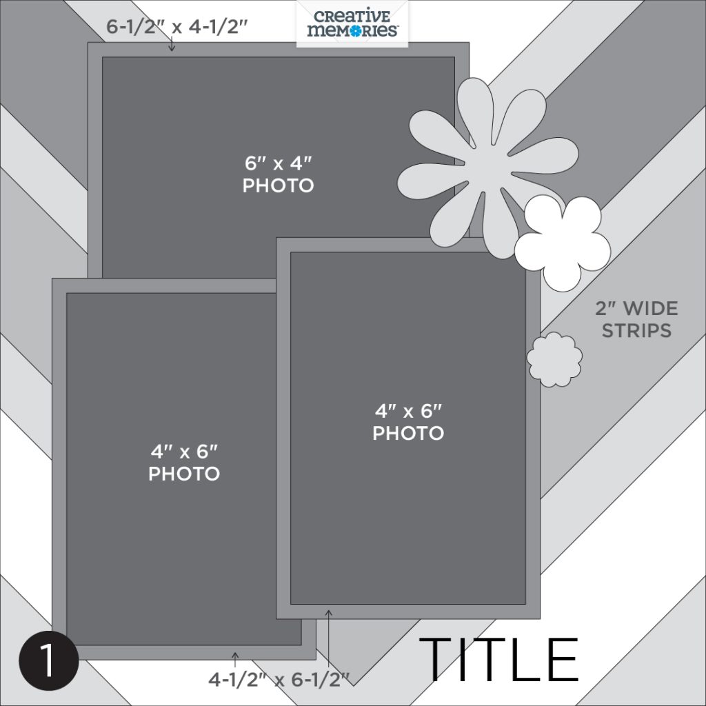 Gray tonal one-page scrapbooking sketch.