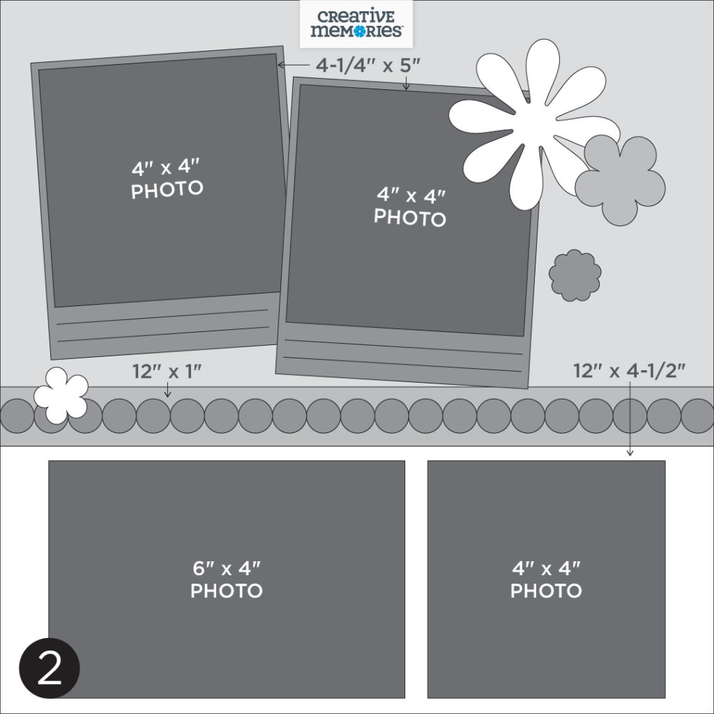 Gray tonal one-page scrapbooking sketch.