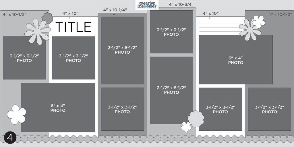 Gray tonal two-page scrapbooking sketch.