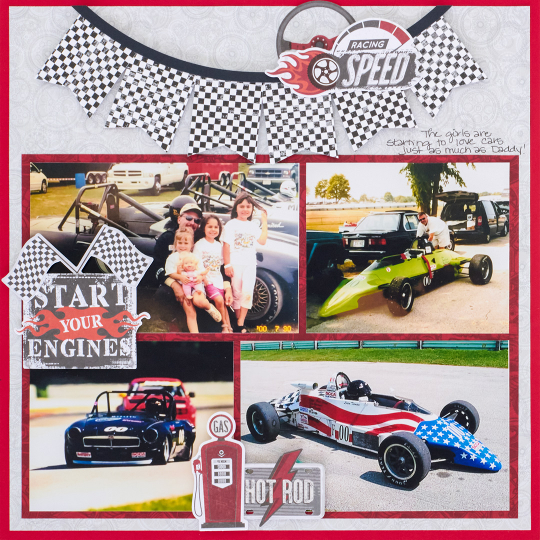 Motorsports themed layout.