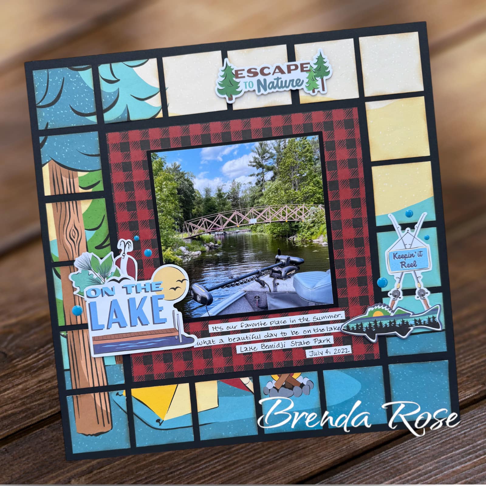 Lake life scrapbooking layout by Brenda Rose.