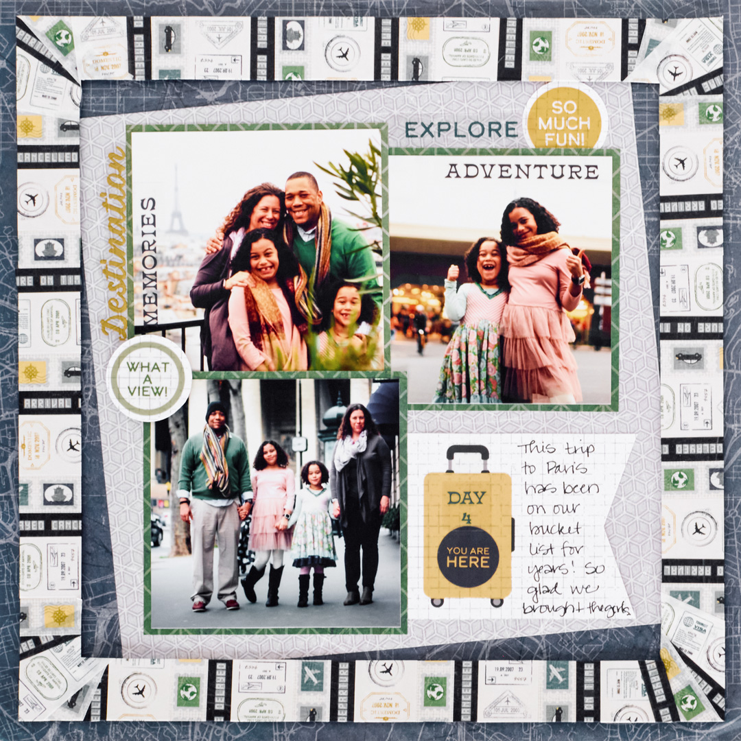 Travel scrapbook layout.