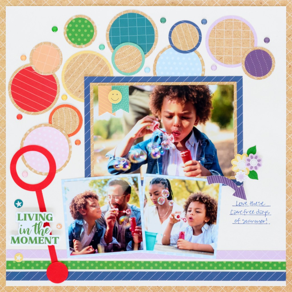 Rainbow scrapbook layout.