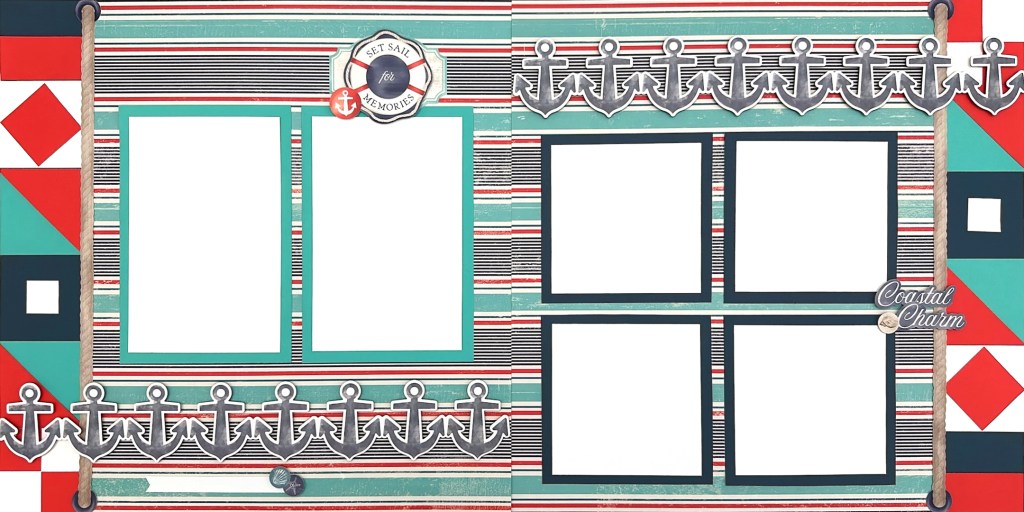 Coastal themed scrapbook spread.