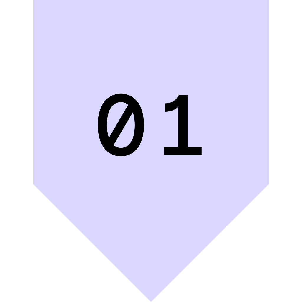 Bubble with the number '01' on a light purple background