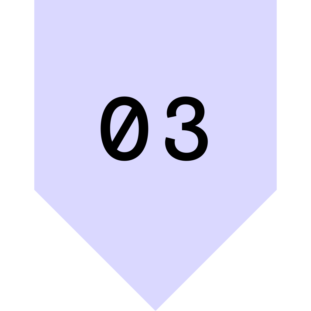 A purple tag with the number 03 displayed prominently in black.