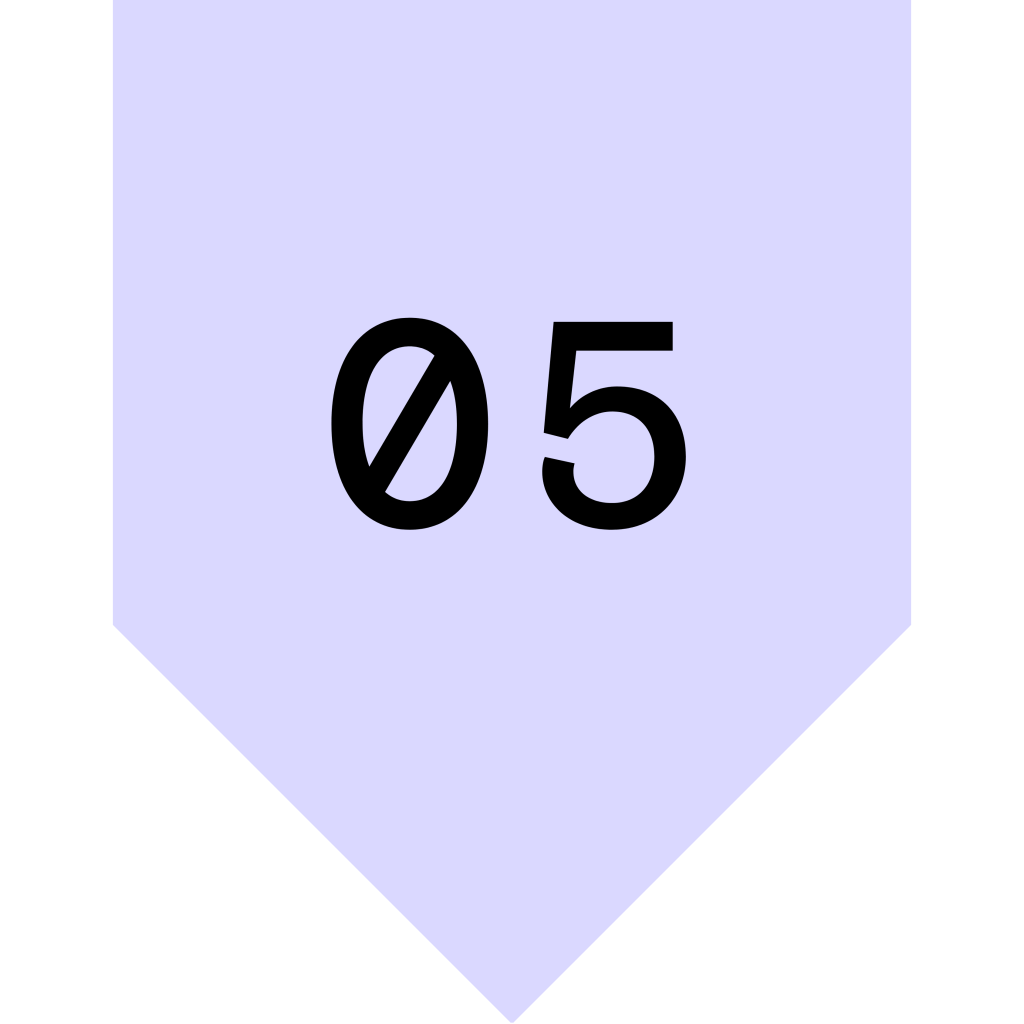 A blue label featuring the number '05' in a bold black font.