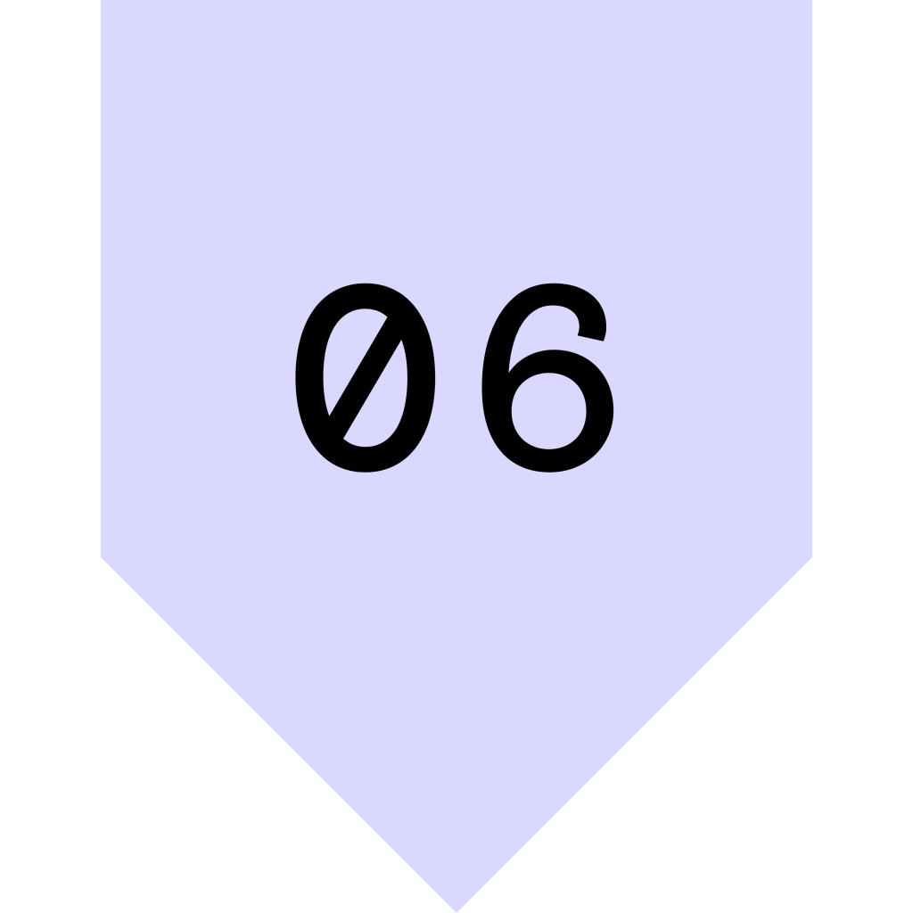 An illustration of a number '06' in black font on a light purple background, presented within a pointed banner shape.