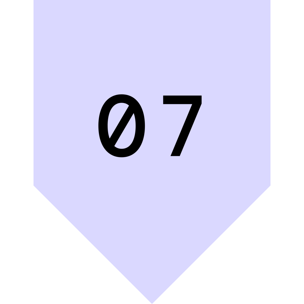A blue hexagonal shape with the number '07' prominently displayed in black.